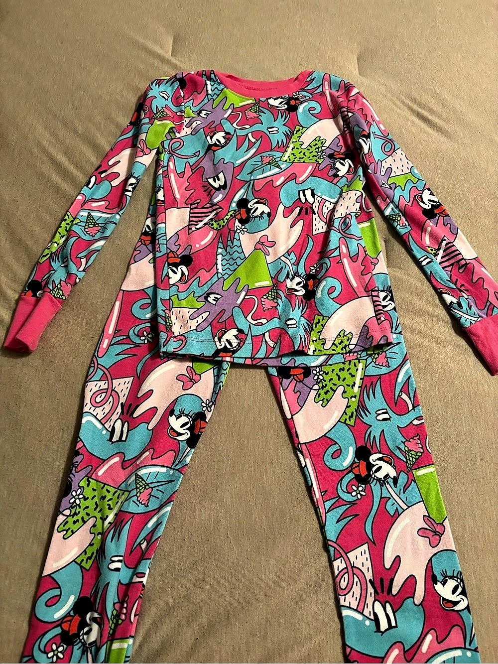 Disney Pajama Set Pink Blue Size Large